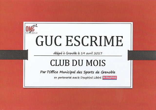 20170419_OMS_club_du_mois_1.jpg - 19 avril 2017, le GUC-Escrime est désigné "Club du mois" par l'OMS Grenoble !